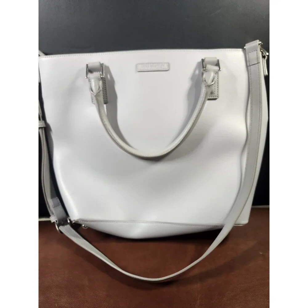 Vera Bradley Northbrook Composition Satchel in a dove gray faux leather finish.